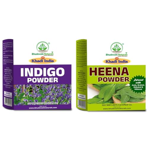 Image of Khadi Henna and Indigo Powder for Hair Coloring & Hair Strengthening | Ayurvedic Herbal Hair Dye for Soft, Shiny & Naturally Dark Hair - Pack of 2