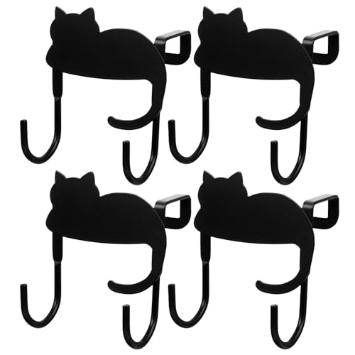 Ipetboom 4 Ganchos de Hierro Forjado para Colgar Ropa y Abrigos, Diseño Creativo de Gato, Color Negro, Colgador Puerta para Cocina, Dormitorio y Baño, Gancho Trasero sin Perforar
