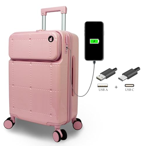 World Traveler Dejuno Smart 20-Inch Carry-On Luggage with USB Ports - Pink3