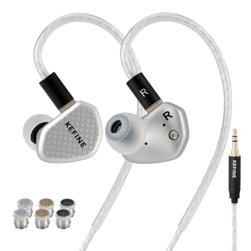 Kefine Klean SV Hi-Fi in Ear Monitor Wired Gaming Earbuds 10mm DLC Diaphragm Dynamic Driver Wired Earphones Interchangeable Tuning Nozzles HiFi IEM for Audiophile Musician&Gaming(Silver 3.5mm)