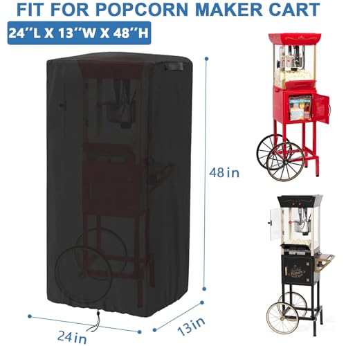 Image of Popcorn Cart Cover,Waterproof Popcorn Maker Machine Covers (24 inchL X 13 inchW X 48 inchH),Dustproof Cover for Nostalgia 2.5 Oz With 2 Windproof Buckles & Adjustable Drawstring,Black
