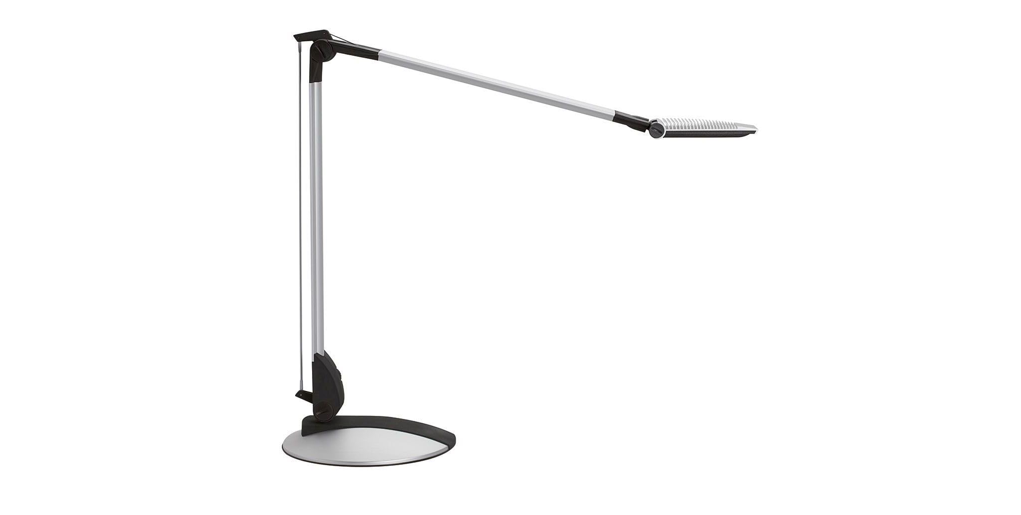 MAUL LED Schreibtischlampe MAULoptimus silber stufenlos dimmbar flexibel | Lichtfarbe für Fokus und Entspannung, frei ausrichtbarer Doppelarm, standfester Fuß, austauschbare Lichtquelle