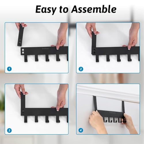 Image of Solitude Pack of 2 Heavy Duty Metal Over Door Hanger with 6 Hooks, Drill-Free Hanging Rack Organizer for Bathroom, Bedroom, Kitchen (Black)