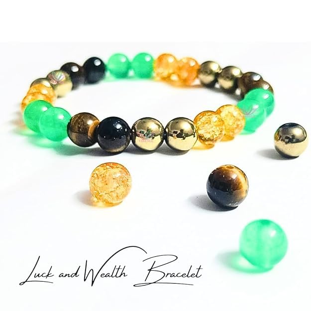 Image of Unisex Money Magnate Crystal Bracelet - Citrine, Tiger Eye, Green Aventurine, Pyrite, Healing Crystals Stone Multi Beads Bracelet, for Wealth, Confidence, Good Luck, and Protection