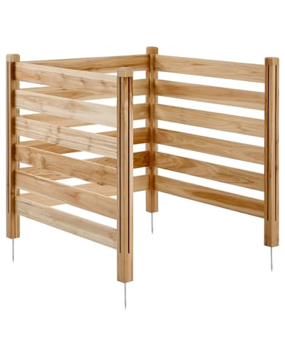 VEVOR Valla de Madera 914 x 914 mm, Valla de Listones de 3 Paneles, Cerramiento con Estacas de Metal, Valla de madera para Exteriores para Decoración de Jardín, Aire Acondicionado, Equipo de Piscina