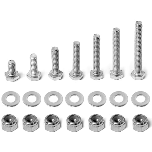 Image of 1 /4-20 Hex Bolts Screws Nylon Insert Lock Nuts Flat Washers Kit, Stainless Steel 304, Fully Threaded Hex Bolt 1 /4-20 x 1 /2 inch 3 /4 inch 1 inch 1-1 /4 inch 1-1 /2 inch 1-3 /4 inch 2 inch Length