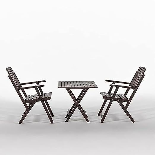 Image of Sheesham Wooden Coffee Color Portable Foldable 4 Seater Chair with Table Set Outdoor Balcony Garden Coffee Table Set Furniture with 1 Table and 4 Chairs Set