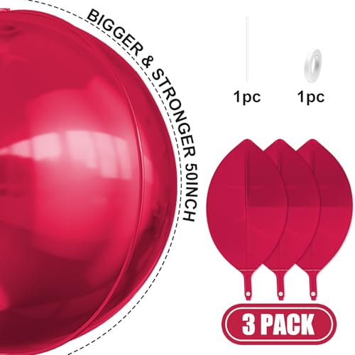 Image of 50 Inch Burgundy Red Round Foil Balloons 3pcs Large Mylar Balloons