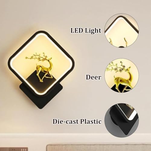 Image of fizzytech Golden Deer Head LED Wall Light, Round Decorative Wall Lamp with 3 Colour Changing Modes for Living Room, Bedroom, Hallway & Home Decor, Pack of 2