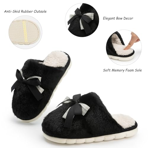 Image of GOEWY Cute Women's Memory Foam House Slippers - Fuzzy Plush Faux Fur Slippers with Bow Butterfly Tie - Anti-Skid Indoor /Outdoor Gifts for Women, Moms & Ladies