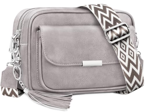 NEWIROVE Sac Bandoulière Femme En Cuir PU - Pochette à Main Avec Large Sangle Réglable et Amovible Pour Shopping, Travail et Voyages, Gris Pâle