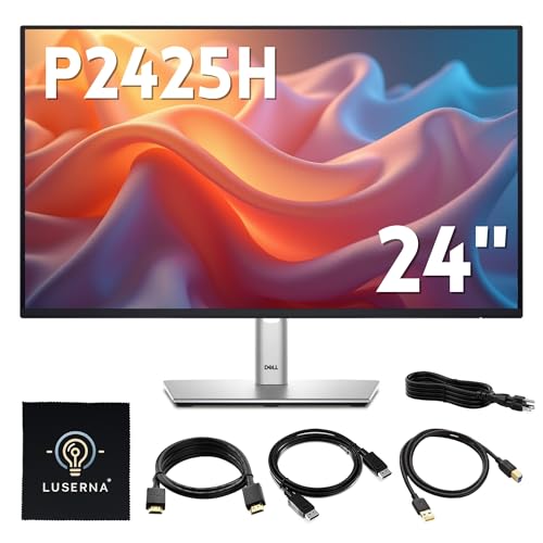 Dell P2425H Computer Monitor Screen 24' 16:9 IPS Display with Stand - 100Hz Full HD, 1920 x 1080 with DisplayPort, HDMI, USB 3.0 Upstream & Power Cable - New