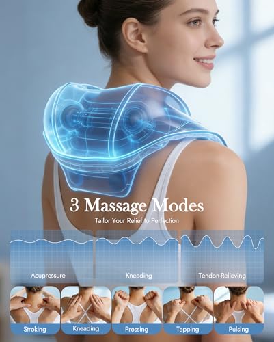 Image of Neck Massager with Heat Cordless: Shiatsu Back Shoulder Massage Tools for Pain Relief Deep Tissue Electric 4D Kneading for Muscle Remedy Lymphatic Drainage Gifts for Men Women Mom Dad (Black)