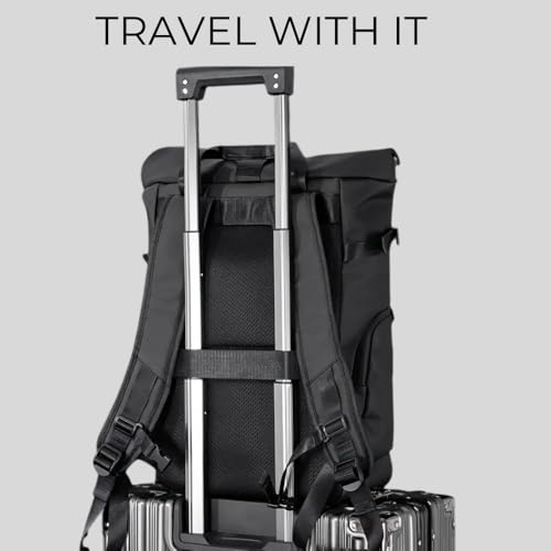 Image of SMILEDRIVE Waterproof Roll-Top Laptop Backpack, 20-25L Expandable, Anti-Theft, Padded 15.6 inch Laptop Compartment, Travel College Office Bag