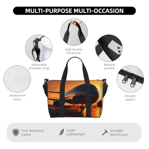 Airplane At Sunset Print Hand Travel Bag,Gym Bag,Weekend Travel Overnight Bag,Tote Bag Sports Bag For Women Men3