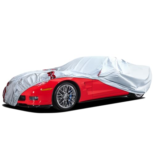 Image of Waterproof Car Covers Replace for 2005-2013 Corvette C6, 6 Layers All Weather Custom-fit Car Cover with Zipper Door & 18 Ponit Windproof Bands for Snow Rain Dust Hail Protection