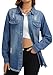 Bosmeer Women's Denim Jacket Boyfriend Washed Distressed Long Sleeve Denim Shirts for Women Frayed Hem Jean Jackt Coat Early Fall Fashion Clothing