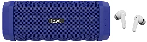 Image of boAt Airdopes 141 True Wireless in Ear Earbuds with mic, 42H Playtime, Beast Mode for Gaming & Stone 650 10W Bluetooth Speaker with Upto 7 Hours Playback, IPX5 and Integrated Controls (Blue)