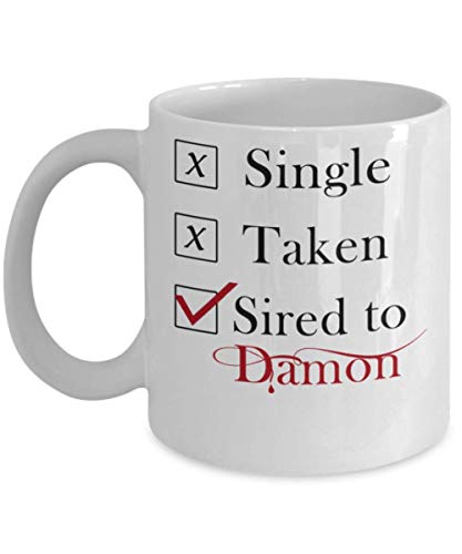 Lplpol - Tazza da tè con scritta “Sired to Damon The Vampire Diaries”, colore bianco, 311,8 g, The Vampire Diaries Tv Show Ristorante, accessori per camicia, poster adesivo per lavori artistici