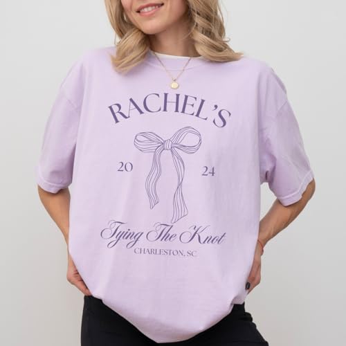 Coquette Bachelorette Shirts She's Tying The Knot Bridal Party Shirt Bow Theme Bridal Shower Tee Personalized Coquette Bridesmaid Gift Multi3