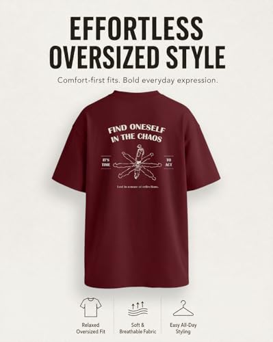 Image of Nobero Men's Oversized Graphic T-Shirt for Men | Soft Cotton | Drop Shoulder Relaxed Fit | Printed Casual Tshirt for Men