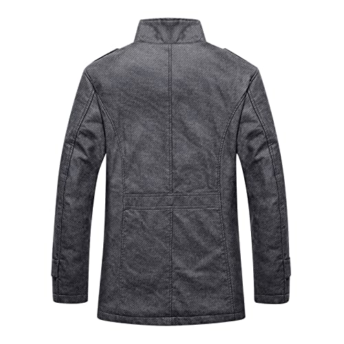 Veste en cuir synthétique homme gris XL chaude avec poche et col montant
