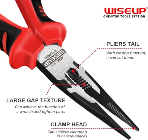 WISEUP Professional Needle Nose Pliers 8-inch Industrial Cr-V Long Nose Pliers with Twice Air-hardening - Image 4