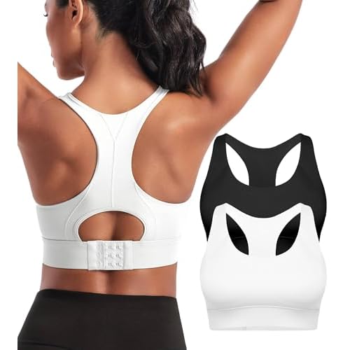 Sports Bras for Women High Support Racerback High Impact Sports Bra Push Up Womens Padded Workout Running Gym Yoga Tops 2pcs-black/White Medium