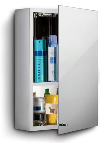 Image of Aquieen Stainless Steel Bathroom Mirror Cabinet, Wall-Mounted, Single Door, with Adjustable Shelves, Storage Cabinet for Home and Commercial Use (14 inch X 20 inch)