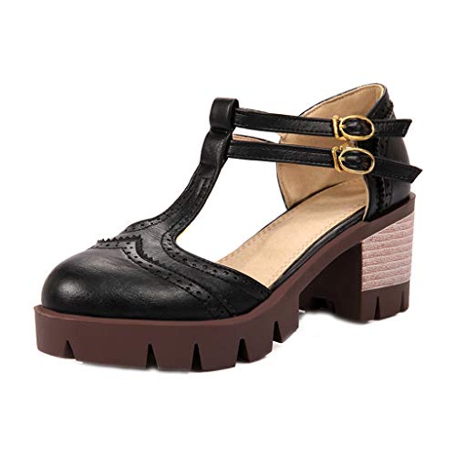 MIOKE Women's T-Strap Mary Jane Pumps Retro Round Toe Platform Chunky Heel Brogue Vintage Oxford Shoes