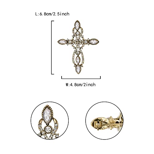 Image of Flyonce Cross Brooch for Women, Rhinestone Crystal Vintage Style Celtic Knot Riligious Christian Lapel Pin