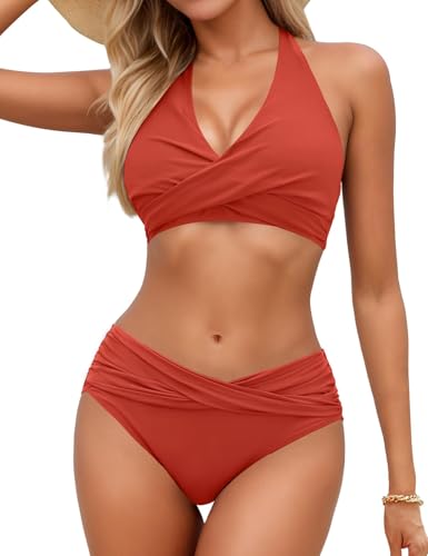 Image of Sopliagon Women's Bikini Sets Twist Front Two Piece Swimsuit Halter Bathing Suit