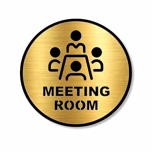 Image of Premium Brush Steel Gold Finish Acrylic Meeting Room Door Sign Easy to Mount Self-Adhesive Tape Signage for Hotel Office Resort Society Corporate Business Hospital
