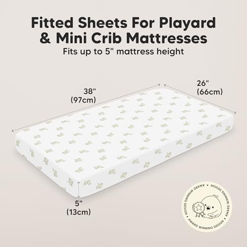 Image of 2-Pack Mini Crib Sheets Fitted, 38x26 Pack N Play Mattress Sheets (Elly) | Organic Cotton Sheets for Pack and Play Mattress, Soft, Breathable Playard Bedding Sheet, Mini Toddler Bed Cover, Boys, Girls