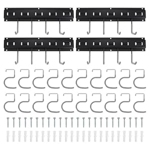 QUARKZMAN 3 Set Gartengerätehalter 8 x 41cm Aufhängung Gartengeräte, Gerätehalter Wandhalterung mit Grau Haken für Garage, Geräteschuppen, Keller, Werkzeugwand, Rechen, Besen