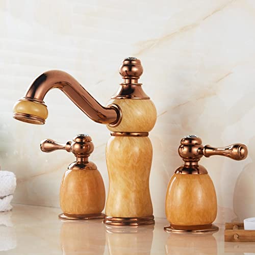 Grifo de lavabo dividido en cobre y jade natural con acabado oro rosa dorado