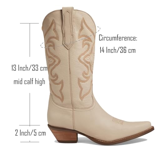 Image of LEHOOR Cowboy Boots Women Embroidered Mid Calf Western Boots Stacked Low Heel Pointed Toe Pull On Cowgirl Boot 4-11 M US