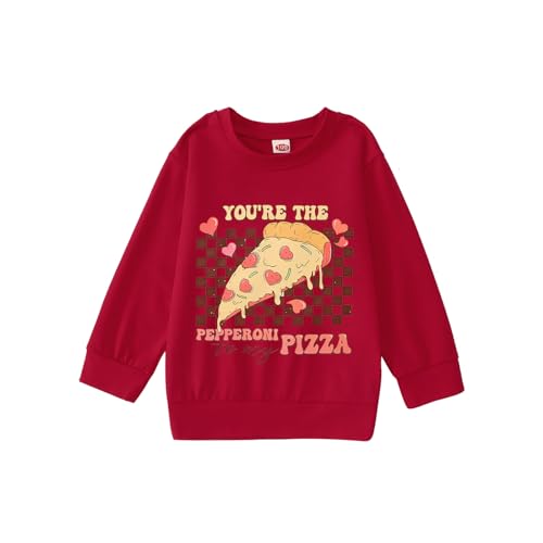 Image of MODNTOGA Toddler Girl Boy Valentines T-Shirt Love and Pizza Graphic Tee Funny Letter Pullover Tops Long Sleeve Shirt