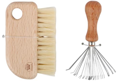 Redecker Hairbrush Cleaning Set, 2 Piece Oiled Beechwood Care Kit with Wire Rake and Natural Pig Bristle Brush, Removes Hair Dust and Product Residue, 3 Inches, Made in Germany image 3