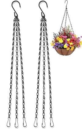 piku 2 pack 24 inch black heavy duty hanging basket chains with 3 point clips 24 inch - replacement rustproof chains for planters, bird feeders & outdoor decor - secure hanging solution for gardens