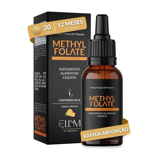 Vitamina B9 Metilfolato em Gotas Sublingual 30 mL ELLYM NUTRITION Sabor Laranja O Ácido Fólico Auxilia na Formação do Tubo Neural do Feto Durante a Gravidez