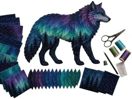 Northern Lights Wildlife DIY Patchwork Kit, Creative Layered Fabric Animal Craft for Adults (Wolf)
