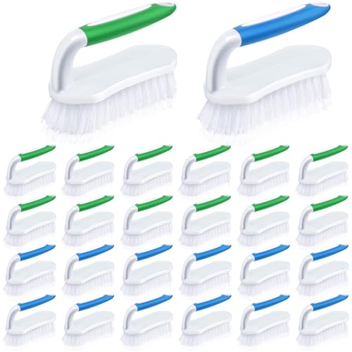 Image of Lallisa Scrub Brush for Cleaning with Handle Comfortable to Grip Heavy-Duty Flexible Stiff Bristles Scrubber Brushes Bulk for Shower Bathroom Carpet Kitchen Floor Tiles(Green Blue,24 Pcs)