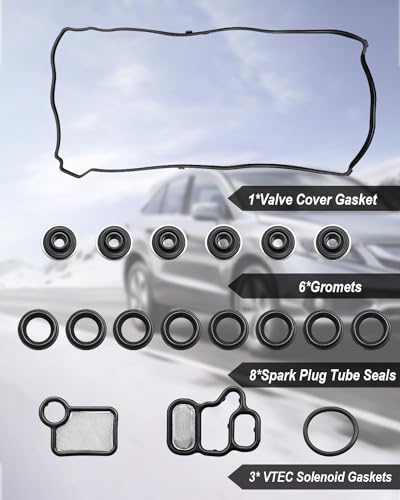 Image of Engine Cylinder Valve Cover Gasket Set Fit for Honda Accord CR-V Element 2.4L Civic 2.0L Acura CSX RSX 2.0L TSX 2.4L RDX 2.3L Replace VS50614R ES73071 15815-RAA-A02 15845-PNA-003