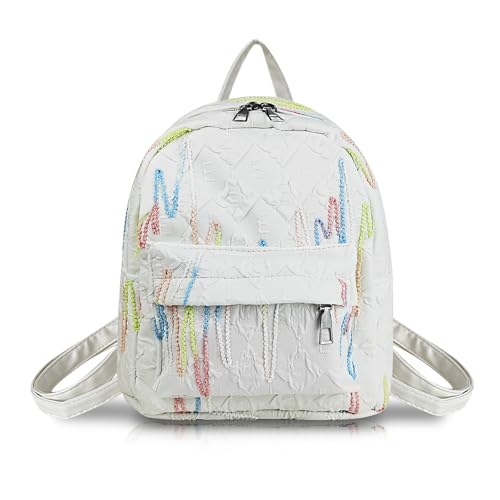 AfitLulu Mochila Pequeña Mujer, Mini Mochila Ligera y Moderna, Mochilas Pequeñas Mujer con 2 Bolsillos con Cremallera, Mochilas Casual Bonita Mochila Viaje con Correa Ajustable (Blanco)
