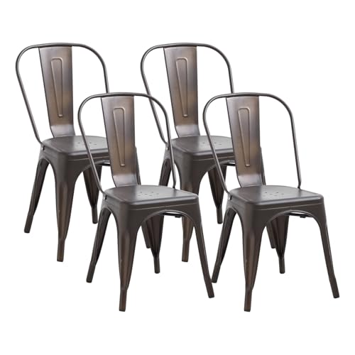 JZGORC Lot de 4 Chaises de Salle à Manger de Style Industriel Rétro, Aspect Métal, Design Empilable, Chaises pour Restaurants, Bistros, Cafés, Mariages...