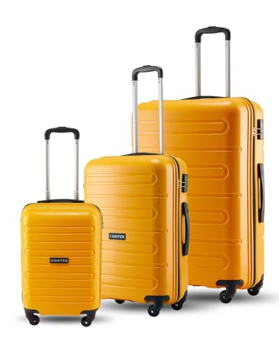 Image of SNITCH Loop 3Pc Set Yellow Polypropylene Hard Travel Suitcase - Suitcase for Travel Set of 3 & Luggage with 4 Wheels, Secure Lock & Free Shoe Bag