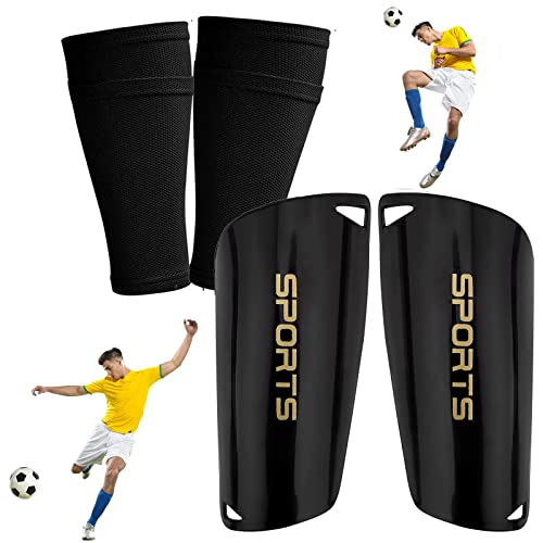 GLAITC Espinilleras de fútbol, Fútbol Espinilleras Calcetines para jóvenes y Adultos espinilleras Protectoras para Juegos de fútbol, ​​Correr, Correr, Fitness Black Cover