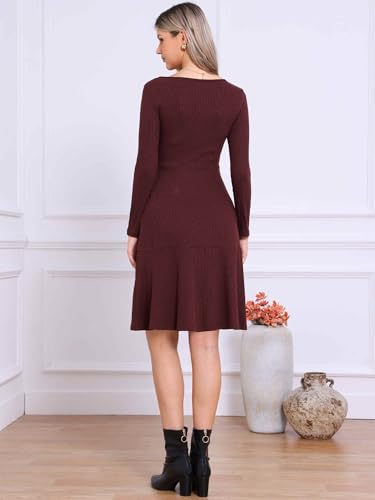 Allegra K Sweater Dress for Women Casual Square Neck Long Sleeve A Line Fall Dresses with Pockets3