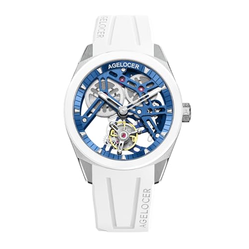 AGELOCER Tourbillon Watches Men, Original Ceramic Bezel Luxury Skeleton Manual Mechanical Watch, Waterproof Sport Watchs, Luminous Reading, Gift